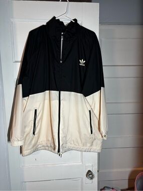 adidas Two-Tone Black and Cream Windbreaker Jacket